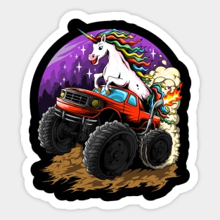 Cute Unicorn On Monster Truck Birthday Party Girls Boys Kids Sticker